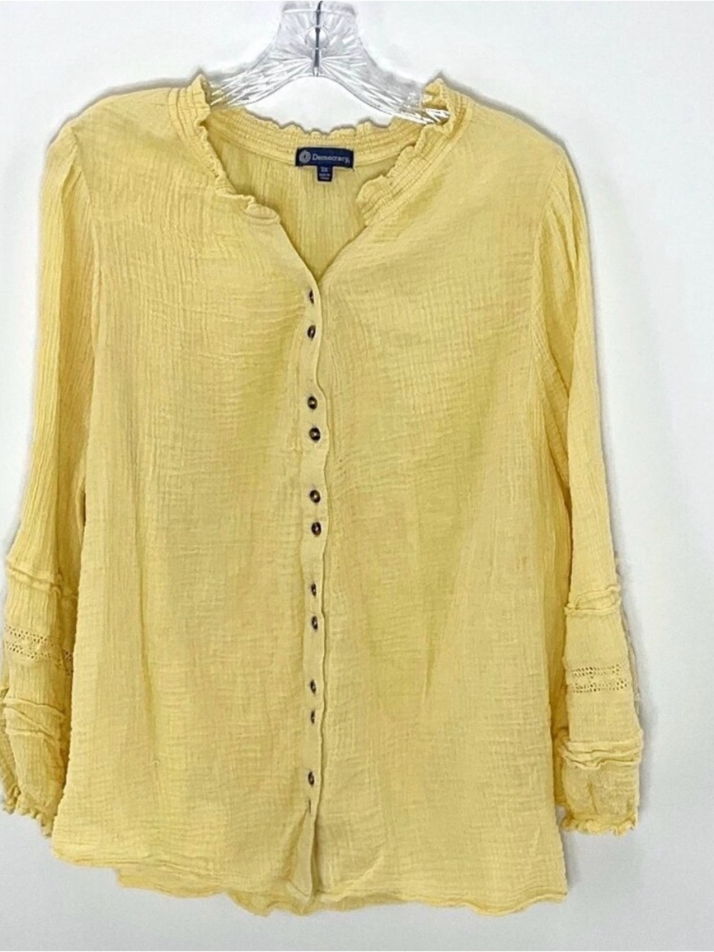 Democracy Top Women 2X
Yellow Button Up Cotton Puff
Long Sleeve Elastic Wrist